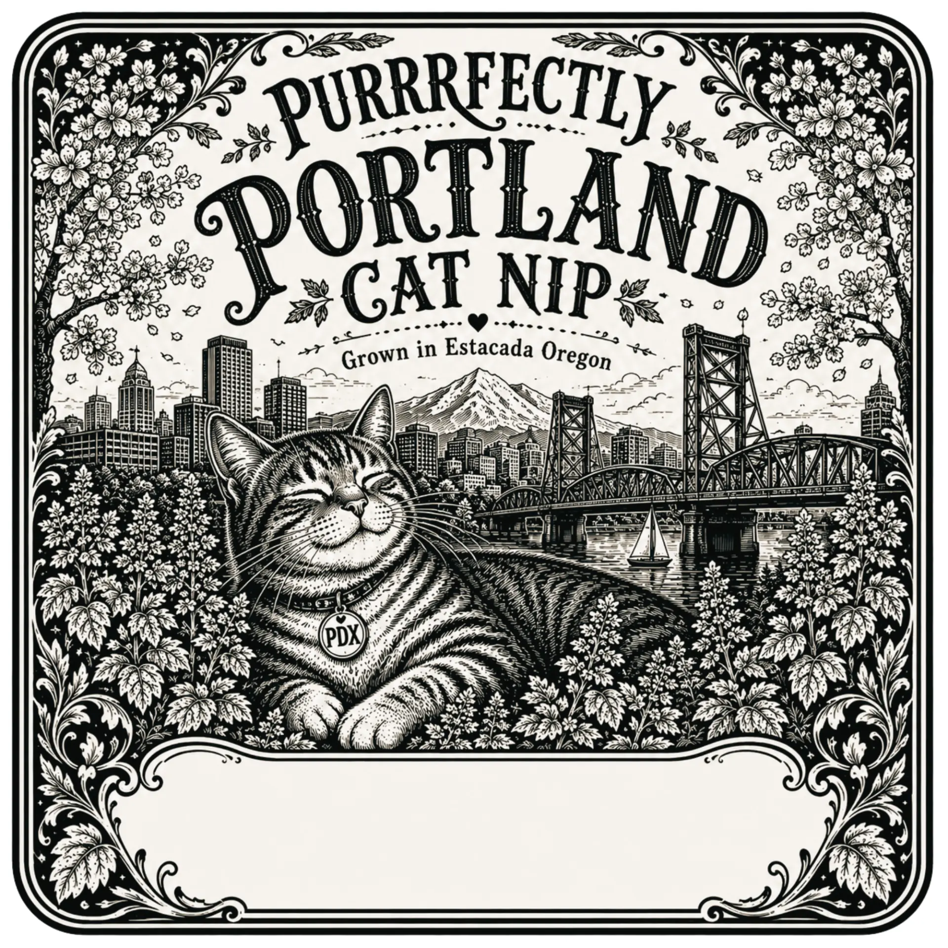 Package art for Purrrfectly Portland Cat Nip catnip